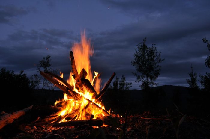 campfire at sunset